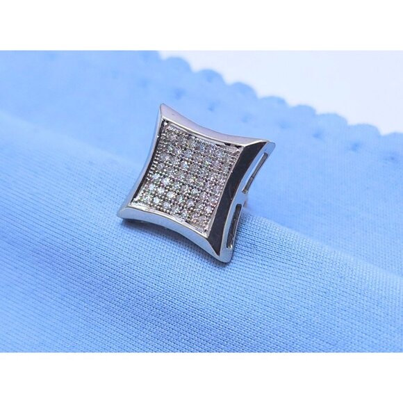 Unique Single 10K Solid White Gold Square Shaped Diamond Stud Earring - 0.25ct - Picture 3 of 12